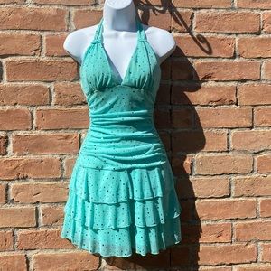 Blue Sequin Halter Dress